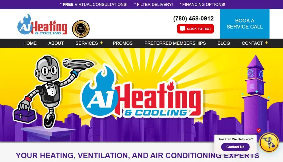 A1 Heating website portfolio screenshot