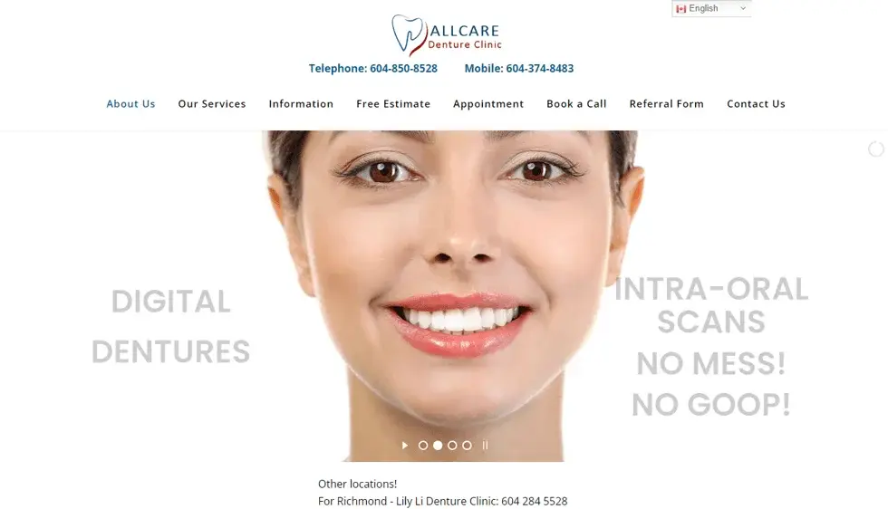 All Care Denture Clinic website portfolio screenshot
