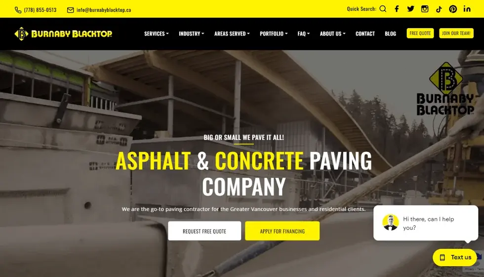 Burnaby Blacktop website portfolio screenshot