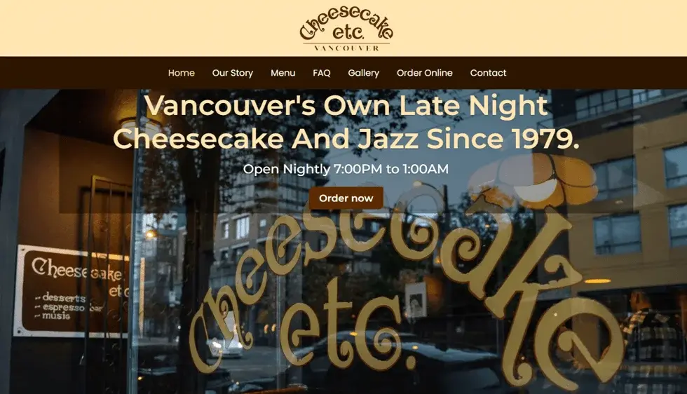 Cheesecake Etc website portfolio screenshot