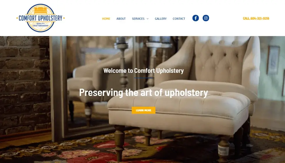 Comfort Upholstery website portfolio screenshot