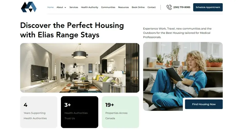 Elias Range Stays website portfolio screenshot