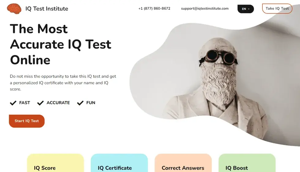 IQ Test Institute website portfolio screenshot