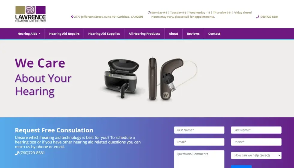 Lawrence Hearing Aid Center website portfolio screenshot