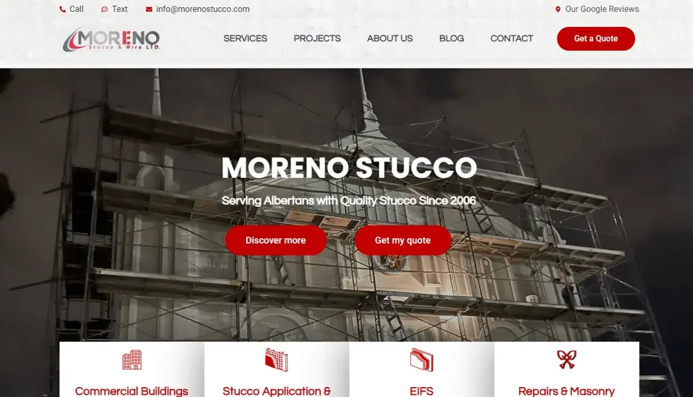 Moreno Stucco website portfolio screenshot