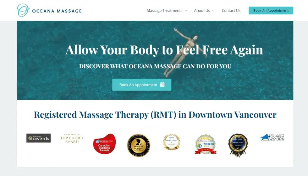 Oceana Massage website portfolio screenshot