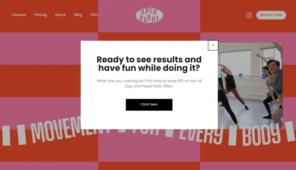 Open Barre website portfolio screenshot