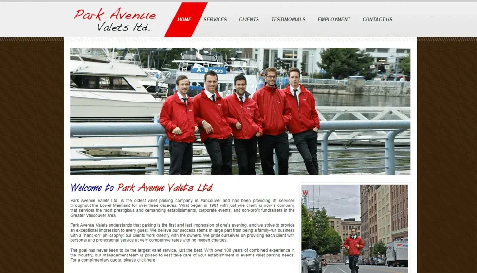 Park Avenue Valets website portfolio screenshot