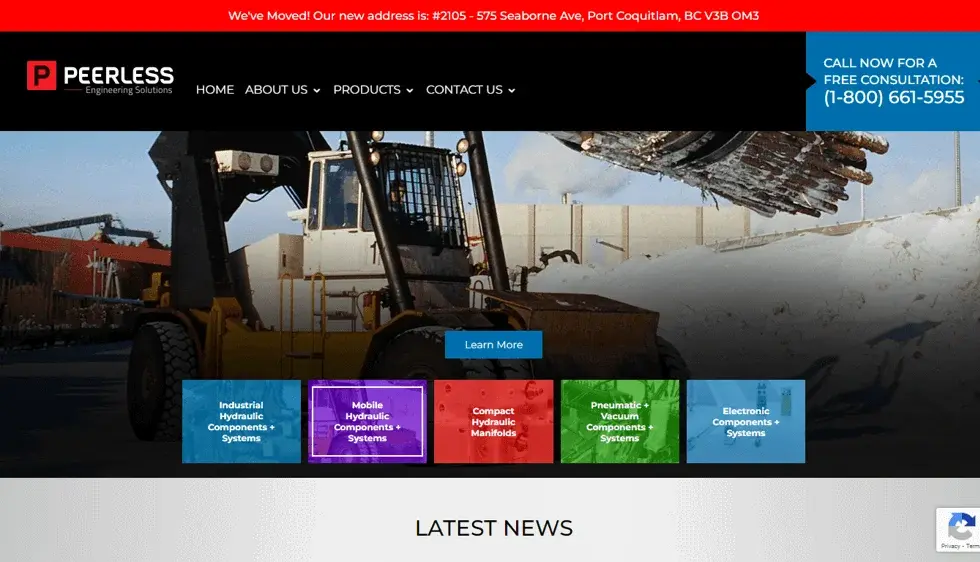 Peerless Engineering website portfolio screenshot