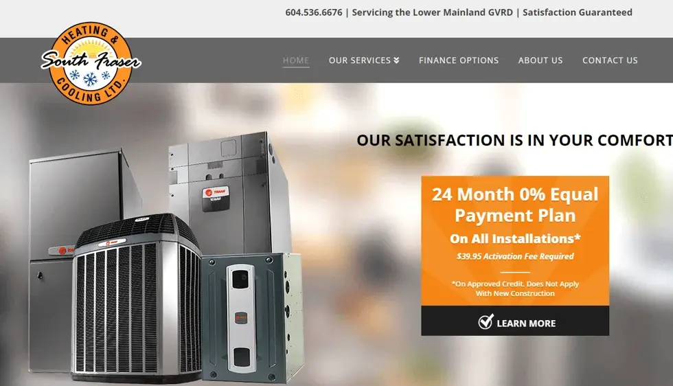 South Fraser Heating website portfolio screenshot
