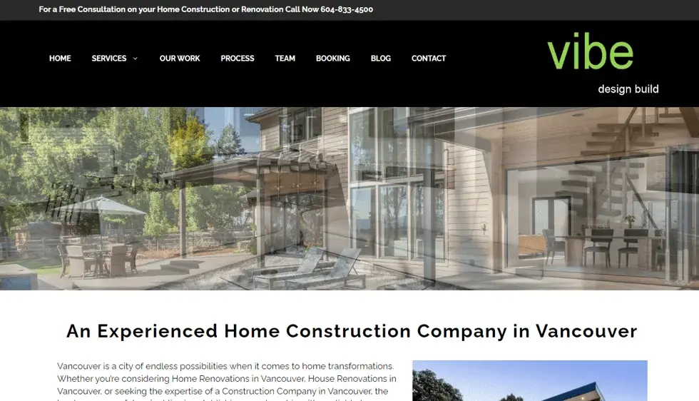 Vibe Design Build website portfolio screenshot