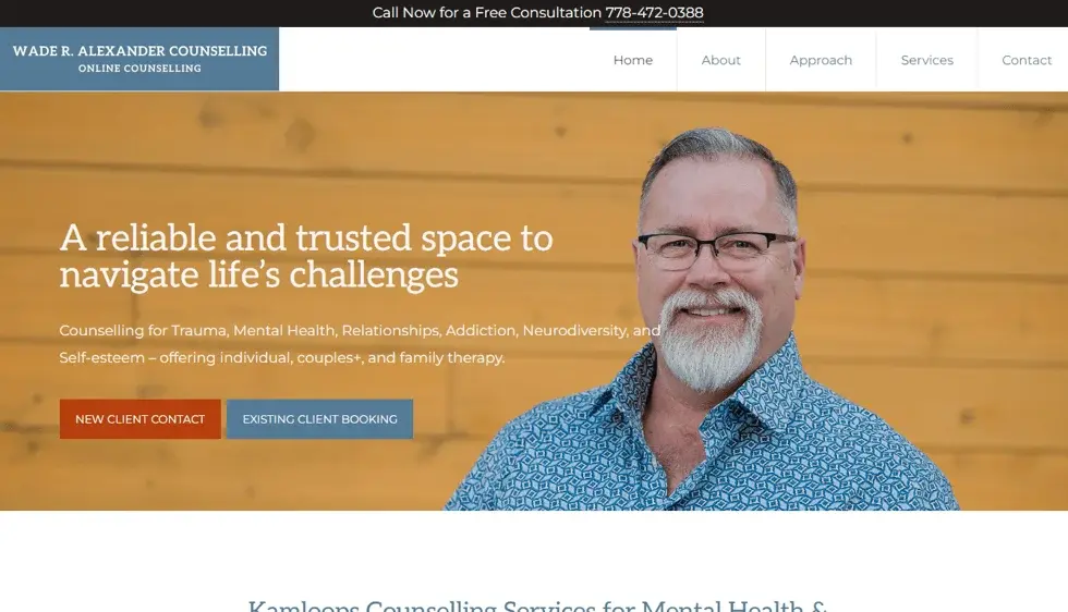 Wade Alexander Counselling website portfolio screenshot